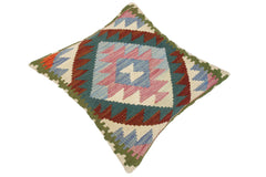 handmade Traditional Pillow Blue Green Hand-Woven SQUARE 100% WOOL kilim throw pillow