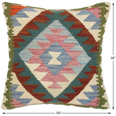 handmade Traditional Pillow Blue Green Hand-Woven SQUARE 100% WOOL kilim throw pillow