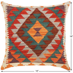 handmade Traditional Pillow Rust Green Hand-Woven SQUARE 100% WOOL kilim throw pillow