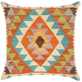 handmade Traditional Pillow Rust Teal Hand-Woven SQUARE 100% WOOL kilim throw pillow