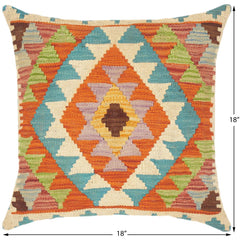 handmade Traditional Pillow Rust Teal Hand-Woven SQUARE 100% WOOL kilim throw pillow