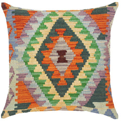 handmade Traditional Pillow Blue Rust Hand-Woven SQUARE 100% WOOL kilim throw pillow