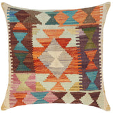 handmade Traditional Pillow Rust Blue Hand-Woven SQUARE 100% WOOL kilim throw pillow