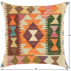 handmade Traditional Pillow Orange Blue Hand-Woven SQUARE 100% WOOL kilim throw pillow