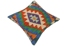 handmade Traditional Pillow Rust Blue Hand-Woven SQUARE 100% WOOL kilim throw pillow