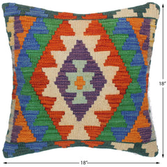 handmade Traditional Pillow Rust Blue Hand-Woven SQUARE 100% WOOL kilim throw pillow