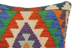 handmade Traditional Pillow Rust Blue Hand-Woven SQUARE 100% WOOL kilim throw pillow