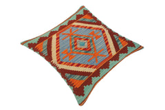 handmade Traditional Pillow Rust Blue Hand-Woven SQUARE 100% WOOL kilim throw pillow