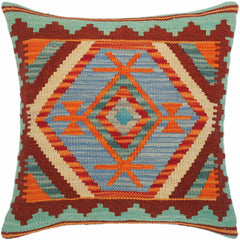 handmade Traditional Pillow Rust Blue Hand-Woven SQUARE 100% WOOL kilim throw pillow