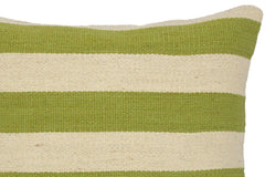 handmade Modern Pillow Beige Green Hand-Woven SQUARE 100% WOOL kilim throw pillow