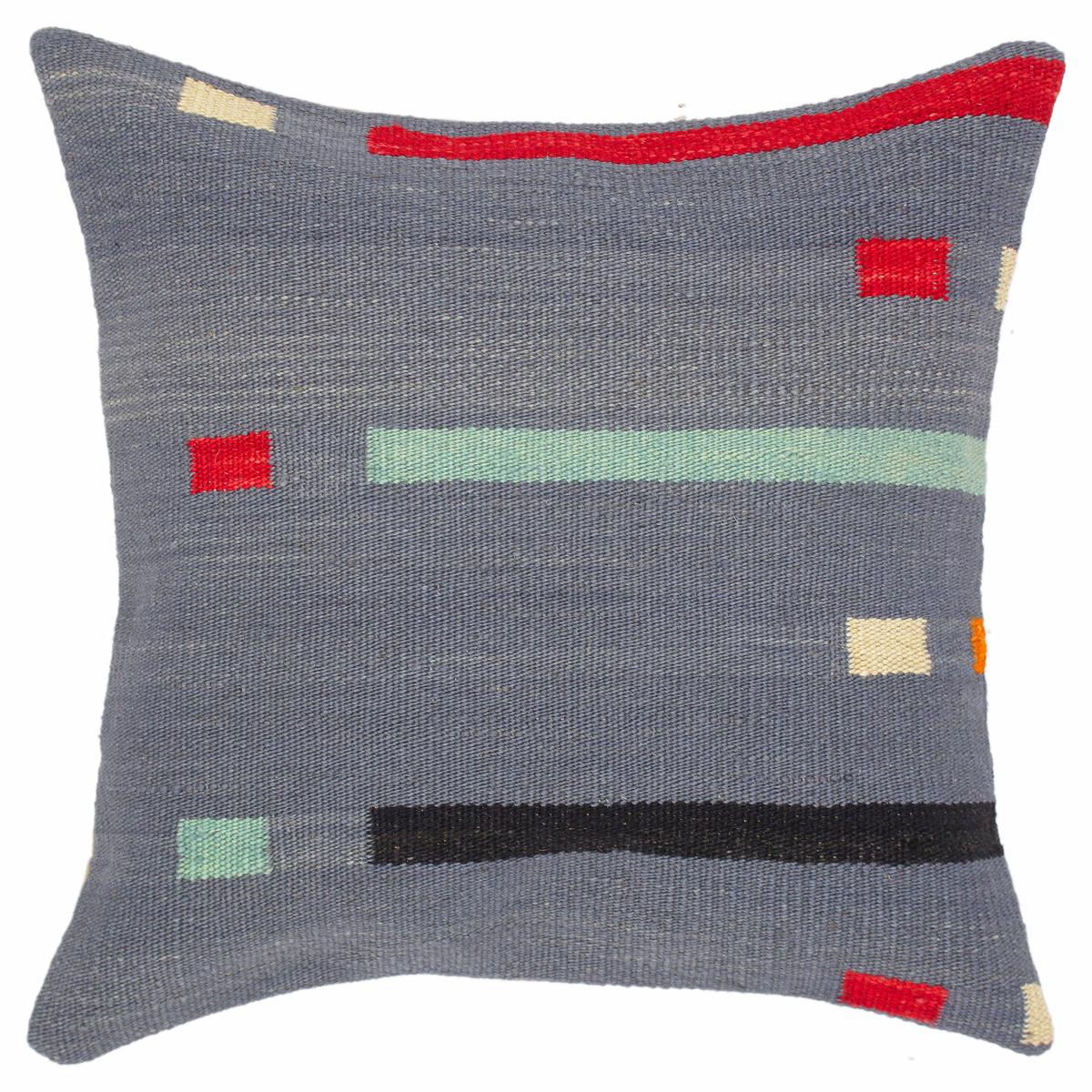 handmade Modern Pillow Blue Red Hand-Woven SQUARE 100% WOOL kilim throw pillow