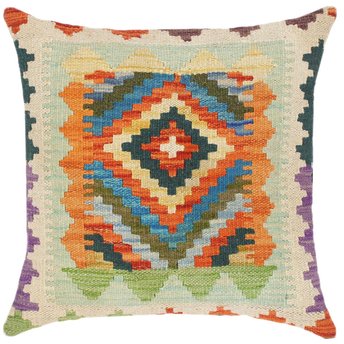 handmade Traditional Pillow Rust Blue Hand-Woven SQUARE 100% WOOL kilim throw pillow