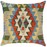 handmade Traditional Pillow Rust Blue Hand-Woven SQUARE 100% WOOL kilim throw pillow