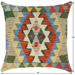 handmade Traditional Pillow Rust Blue Hand-Woven SQUARE 100% WOOL kilim throw pillow