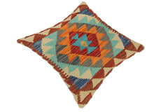 handmade Traditional Pillow Blue Rust Hand-Woven SQUARE 100% WOOL kilim throw pillow