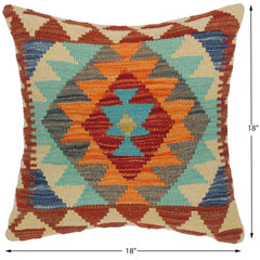 handmade Traditional Pillow Blue Rust Hand-Woven SQUARE 100% WOOL kilim throw pillow