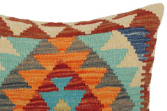 handmade Traditional Pillow Blue Rust Hand-Woven SQUARE 100% WOOL kilim throw pillow