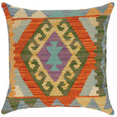 handmade Traditional Pillow Blue Gold Hand-Woven SQUARE 100% WOOL kilim throw pillow