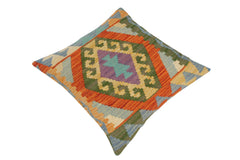 handmade Traditional Pillow Blue Gold Hand-Woven SQUARE 100% WOOL kilim throw pillow