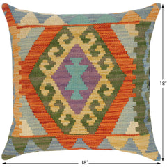 handmade Traditional Pillow Blue Gold Hand-Woven SQUARE 100% WOOL kilim throw pillow