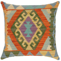 handmade Traditional Pillow Blue Gold Hand-Woven SQUARE 100% WOOL kilim throw pillow