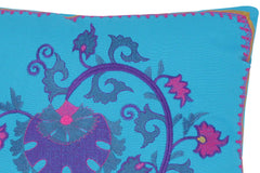 handmade Turkish Throw Pillow Blue Gold SQUARE cotton throw pillow