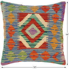 handmade Traditional Pillow Blue Gold Hand-Woven SQUARE 100% WOOL kilim throw pillow