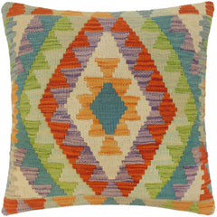 handmade Tribal Turkish Antique Rust Blue Hand-Woven SQUARE 100% WOOL pillow