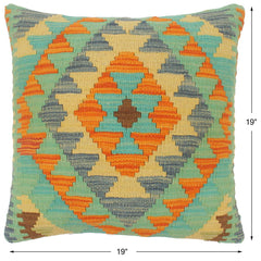 handmade Tribal Turkish Antique Rust Blue Hand-Woven SQUARE 100% WOOL pillow