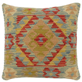handmade Tribal Turkish Antique Blue Red Hand-Woven SQUARE 100% WOOL pillow
