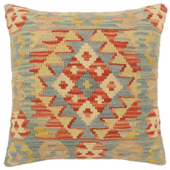 handmade Tribal Turkish Antique Rust Blue Hand-Woven SQUARE 100% WOOL pillow