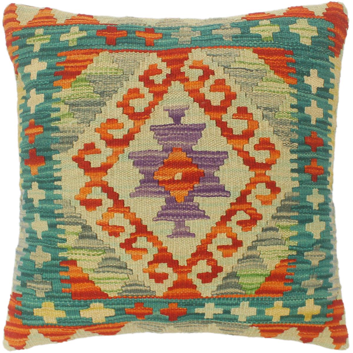 handmade Tribal Turkish Antique Rust Blue Hand-Woven SQUARE 100% WOOL pillow