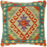 handmade Tribal Turkish Antique Rust Blue Hand-Woven SQUARE 100% WOOL pillow