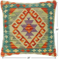 handmade Tribal Turkish Antique Rust Blue Hand-Woven SQUARE 100% WOOL pillow