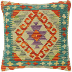 handmade Tribal Turkish Antique Rust Blue Hand-Woven SQUARE 100% WOOL pillow