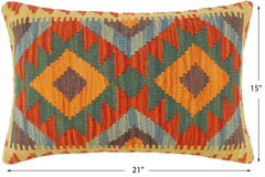 handmade Tribal Rust Blue Hand-Woven RECTANGLE 100% WOOL Pillow