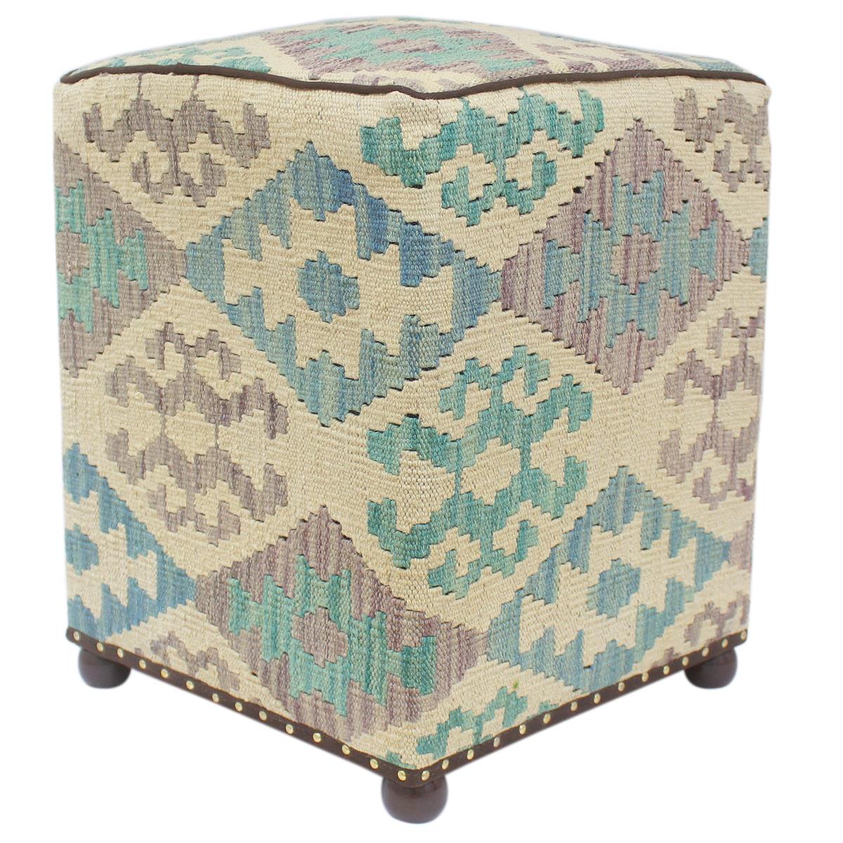 handmade Traditional Ottoman Beige Blue Hand-made SQUARE handmade ottoman pouf15'' x 15'' x 20''