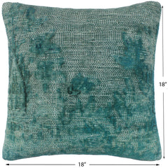 handmade Vintage Pillow Green Blue Hand-Woven SQUARE 100% WOOL Vintage Pillow