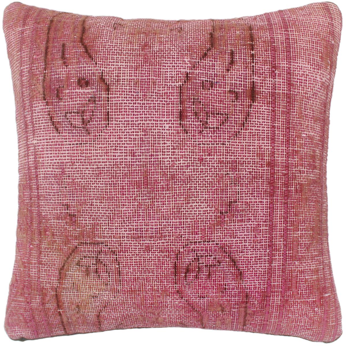 handmade Vintage Pillow Pink Brown Hand-Woven SQUARE 100% WOOL Vintage Pillow