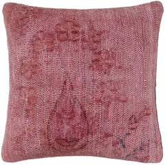 handmade Vintage Pillow Pink Blue Hand-Woven SQUARE 100% WOOL Vintage Pillow