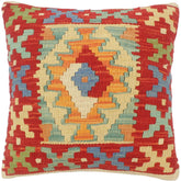 handmade Tribal Turkish Antique Rust Blue Hand-Woven SQUARE 100% WOOL pillow