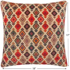handmade Pillow Beige Blue Hand-Woven SQUARE PRINTED VEL pillow