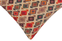 handmade Pillow Beige Blue Hand-Woven SQUARE PRINTED VEL pillow