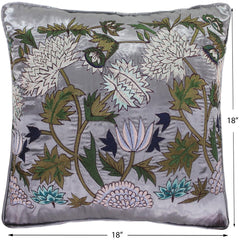 handmade Pillow Gray Blue Handmade square embroided silk pillow