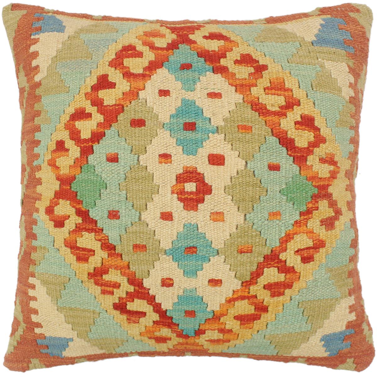 handmade Tribal Turkish Antique Rust Blue Hand-Woven SQUARE 100% WOOL pillow