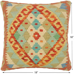 handmade Tribal Turkish Antique Rust Blue Hand-Woven SQUARE 100% WOOL pillow