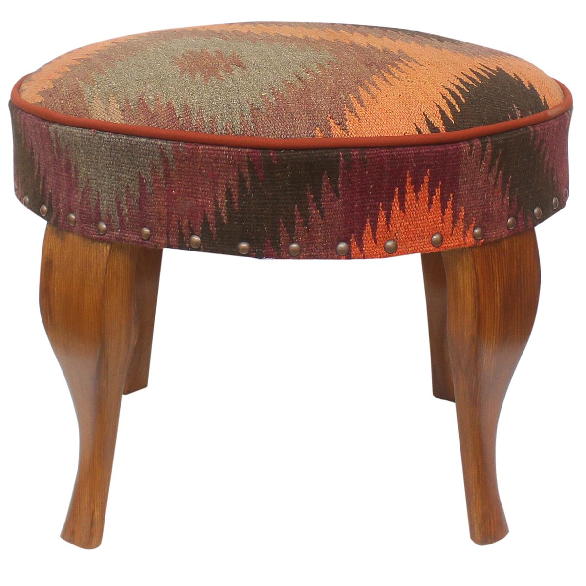 handmade Traditional Victorianot Orange Gray Hand-made ROUND Vegetable dyed wool and wood 23'' x 23'' x 18''