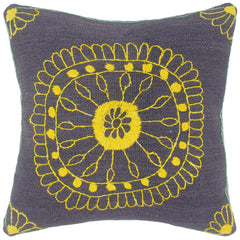 handmade Pillow Blue Yellow Hand-Woven SQUARE 100% Wool Suzani Throw Pillow