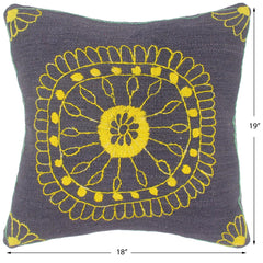 handmade Pillow Blue Yellow Hand-Woven SQUARE 100% Wool Suzani Throw Pillow