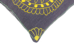 handmade Pillow Blue Yellow Hand-Woven SQUARE 100% Wool Suzani Throw Pillow